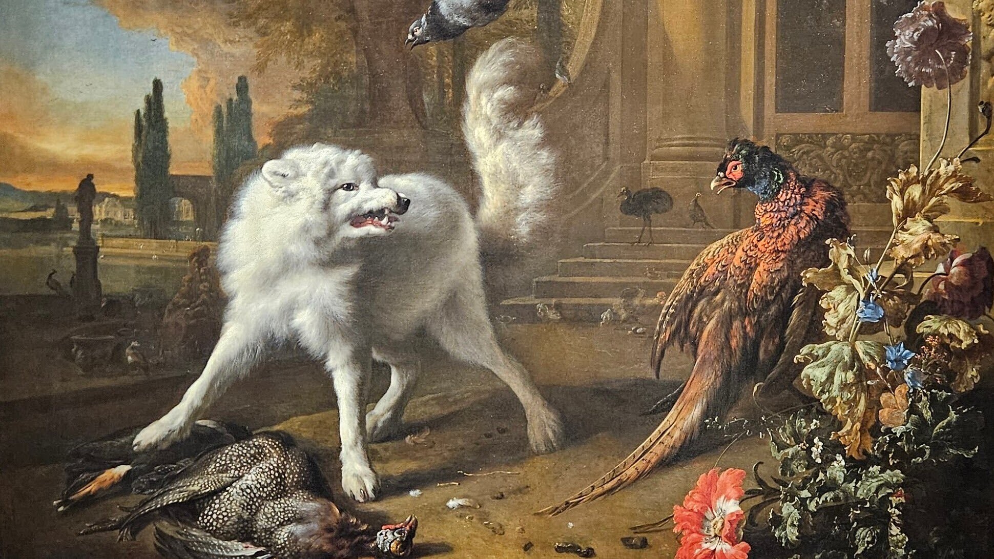 A Dog Guards a Guinea Fowl - Jan Weenix