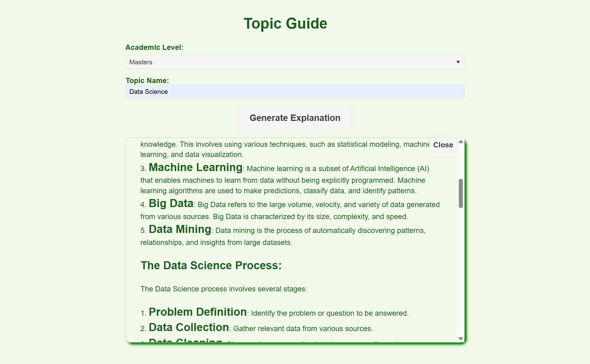Topic Guide Section