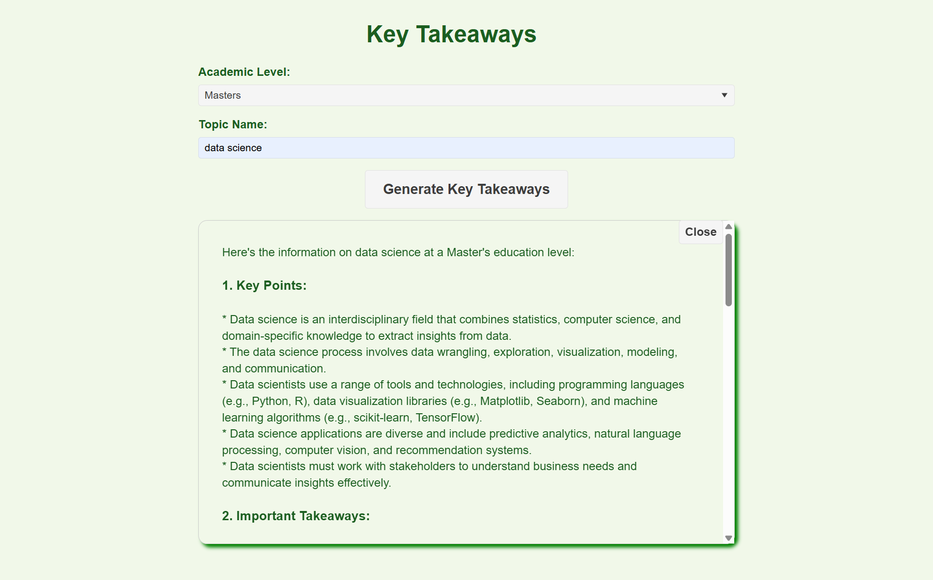 Key Takeaways Section