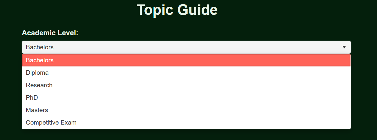 Topic choose dropdown menu