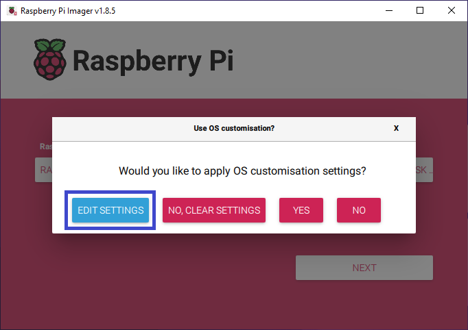 Image of the OS customization prompt