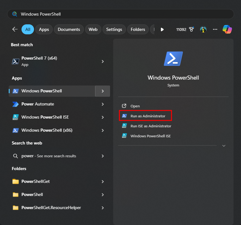 Executando Powershell como Administrador
