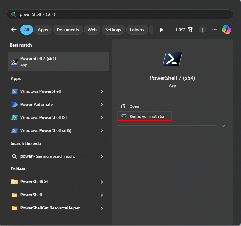 Execute o Powershell 7.5 como administrador