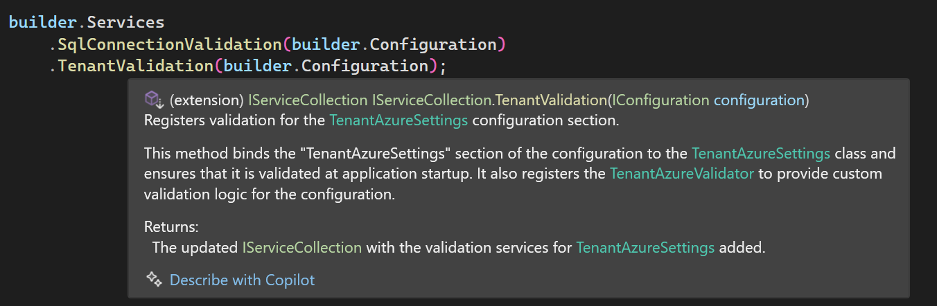 shows information when hovering over an extension method