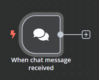 n8n trigger node for receiving chat messages.