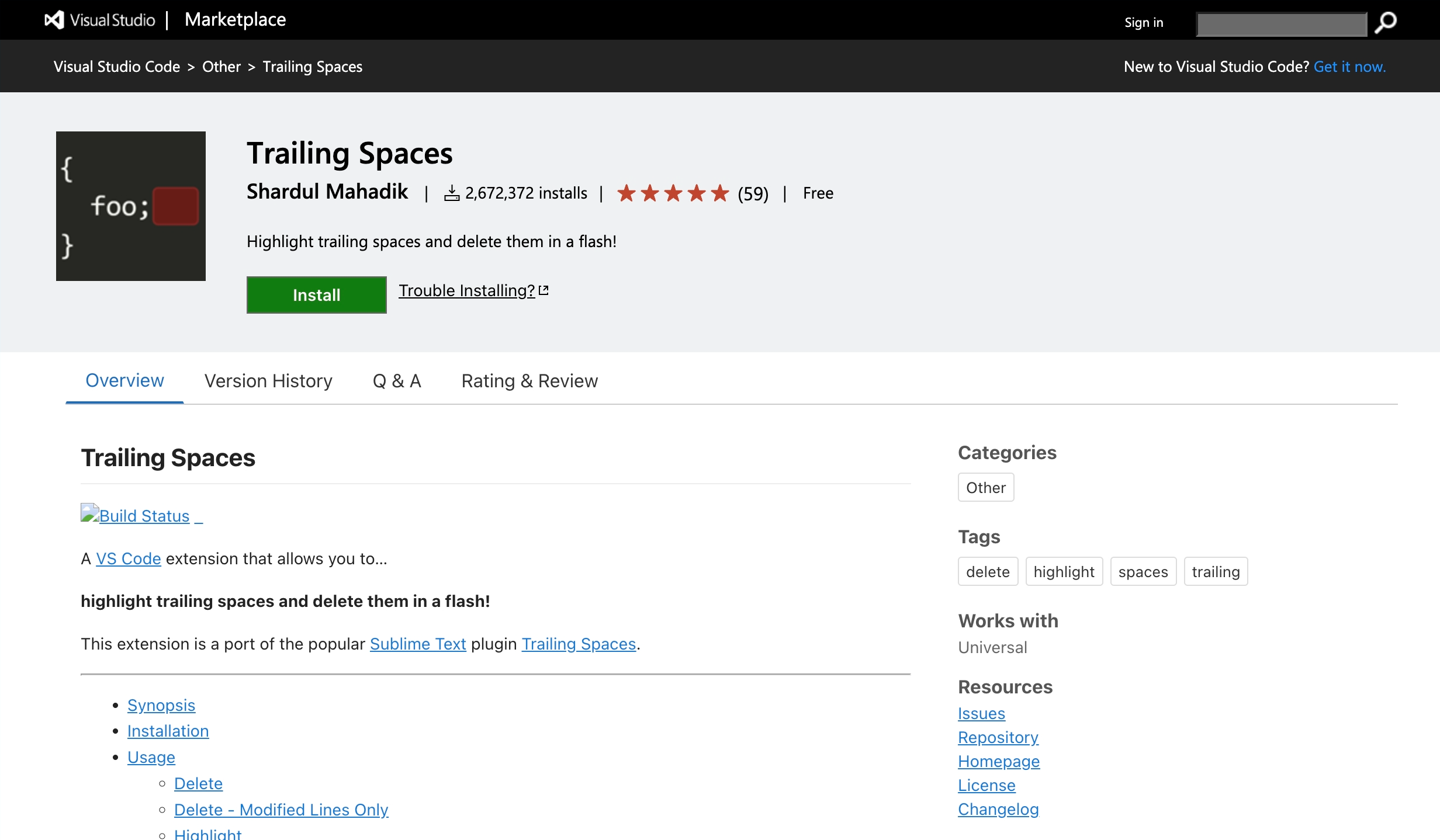 Screenshot of the VSCode extension called 