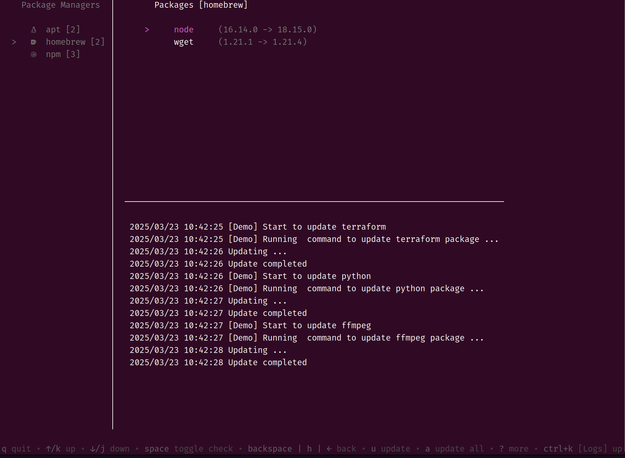 screen of lazypkg