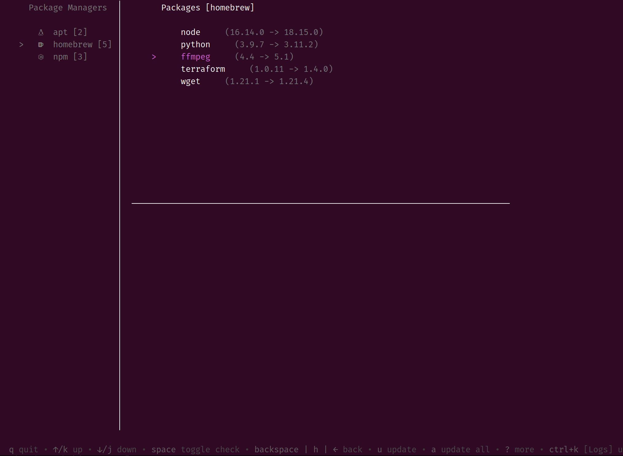 focus on the package list pane
