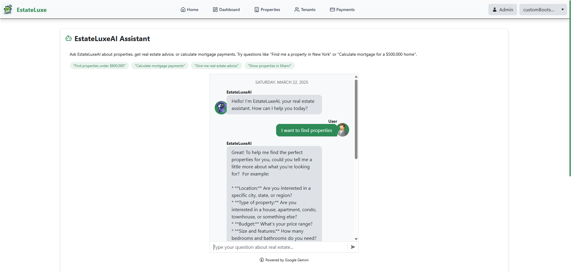 AI Assistant Interface Page