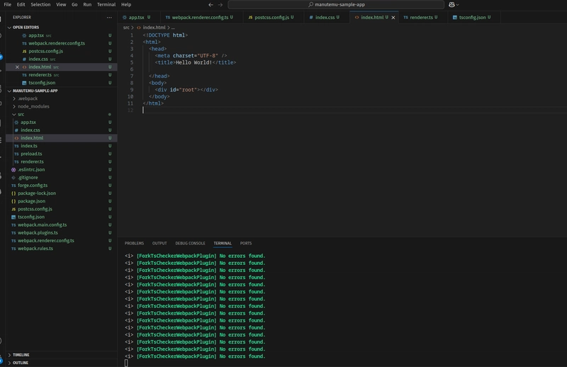 Kickstart an Electron app with React, TypeScript, Tailwind4, PostCSS and NPM
