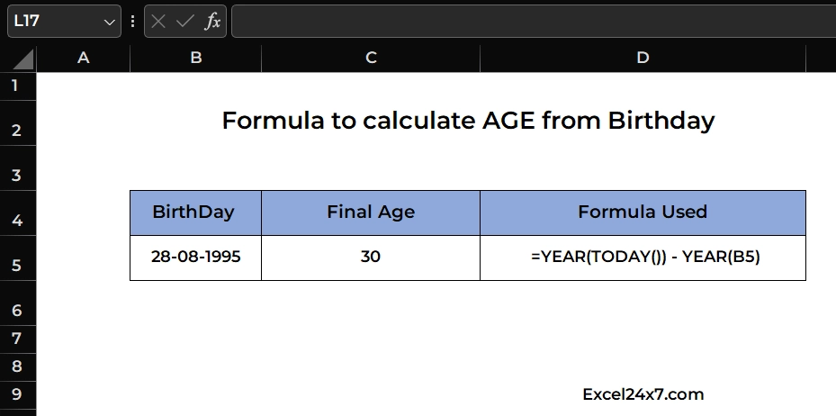Formula Calculate Age from Date of Birth in Excel!