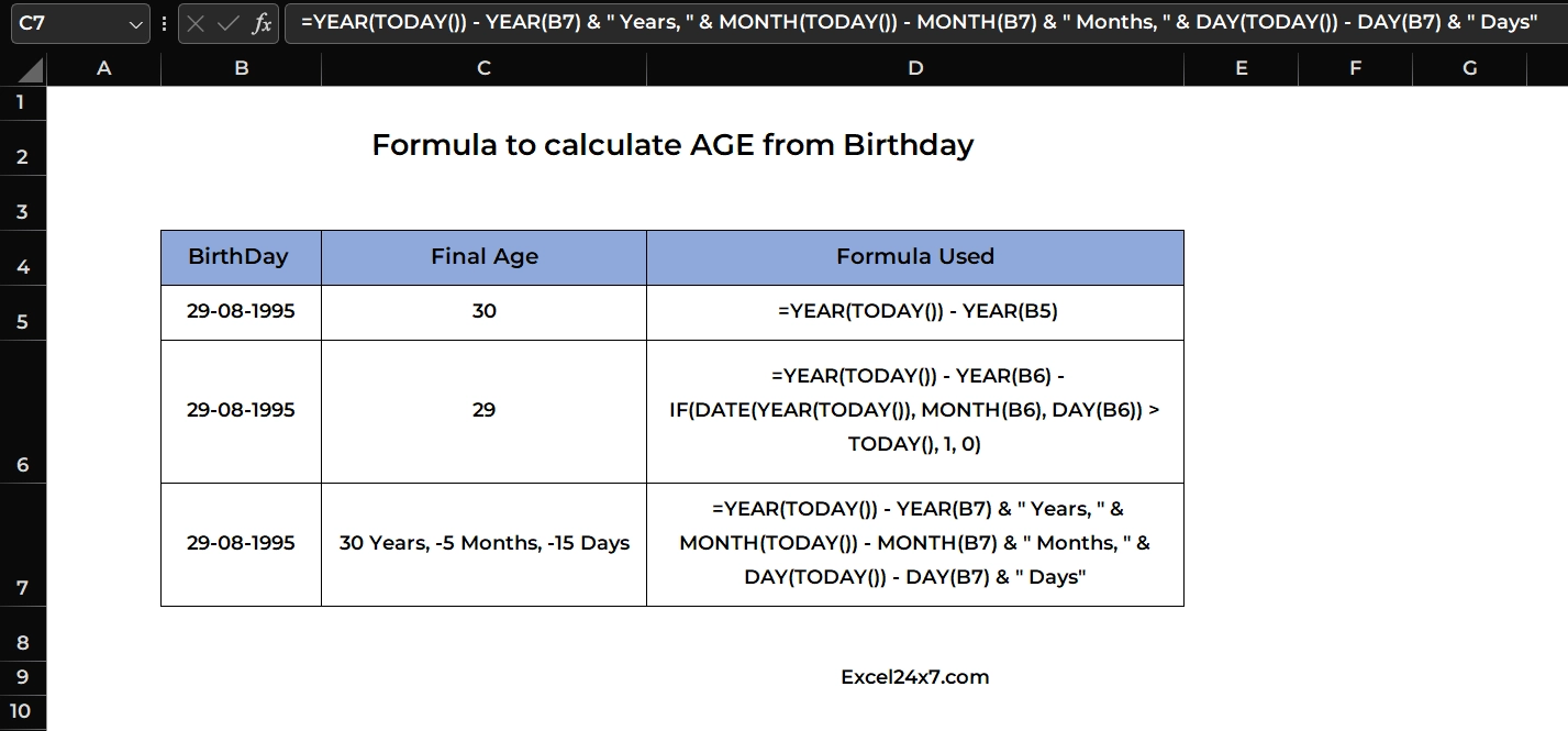 Formula to display age along with the detailed results.