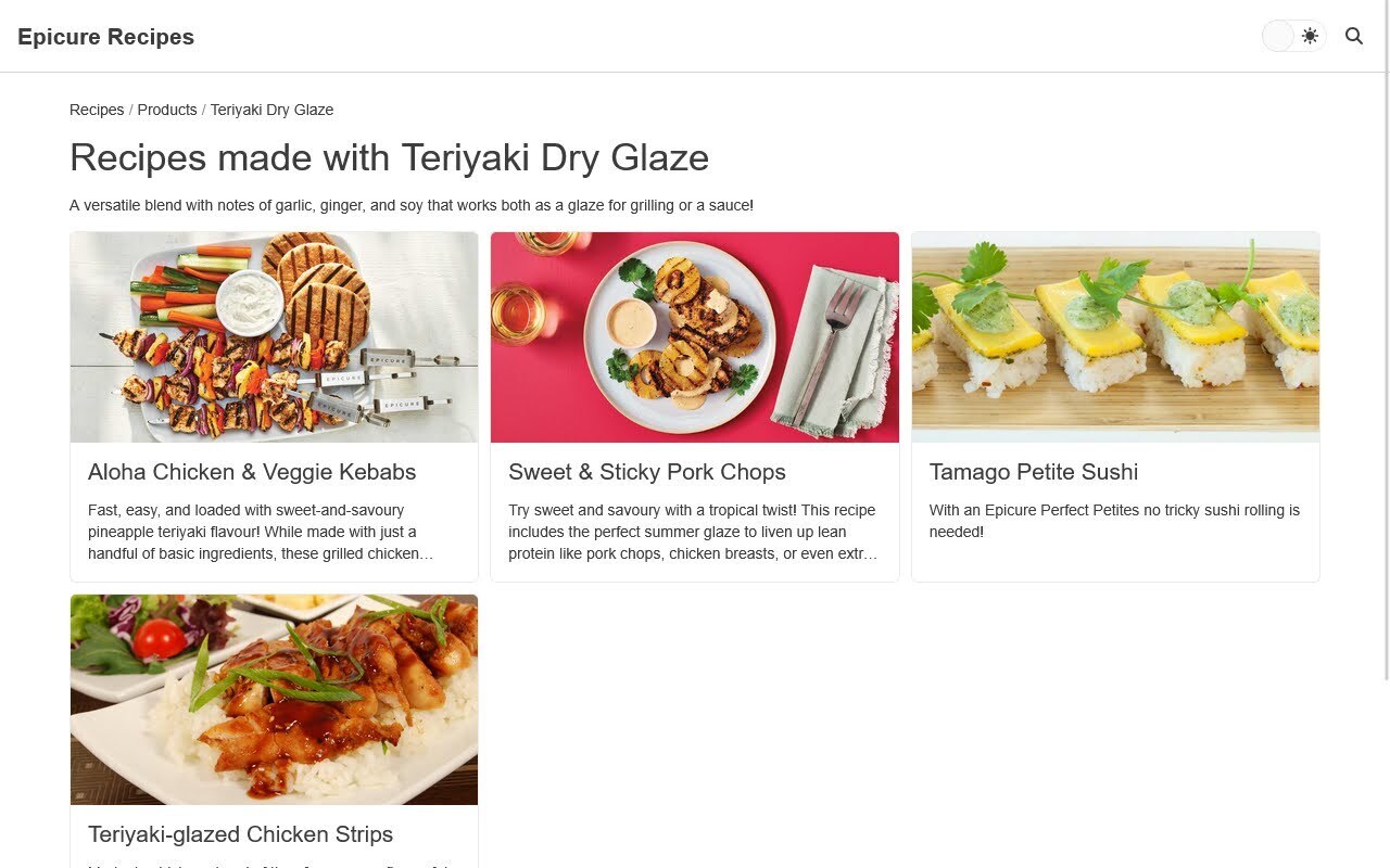 List of recipes with a single product