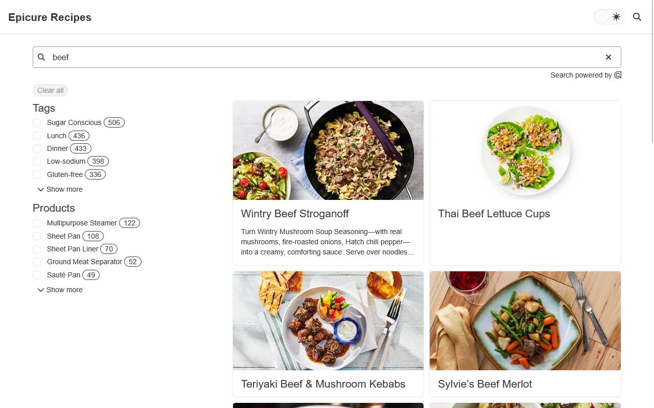 List of recipes in a search result