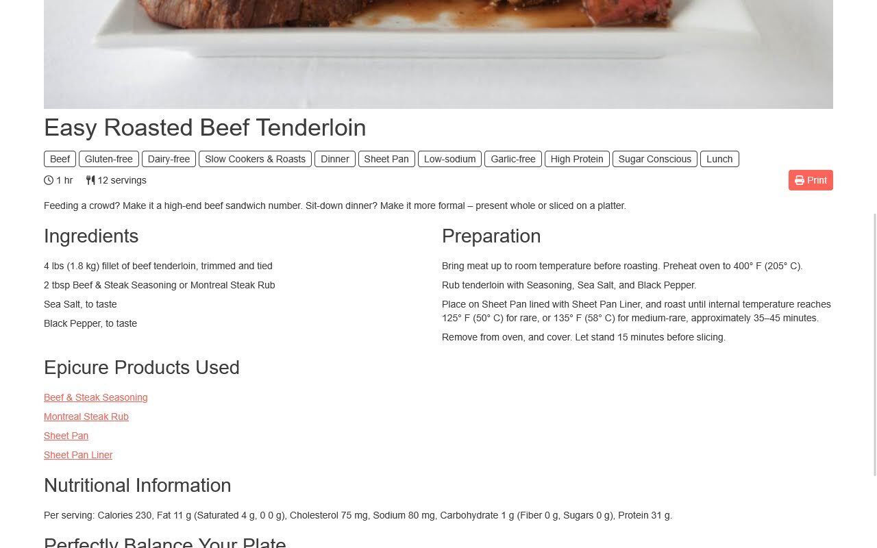 The recipe detail page's tag links