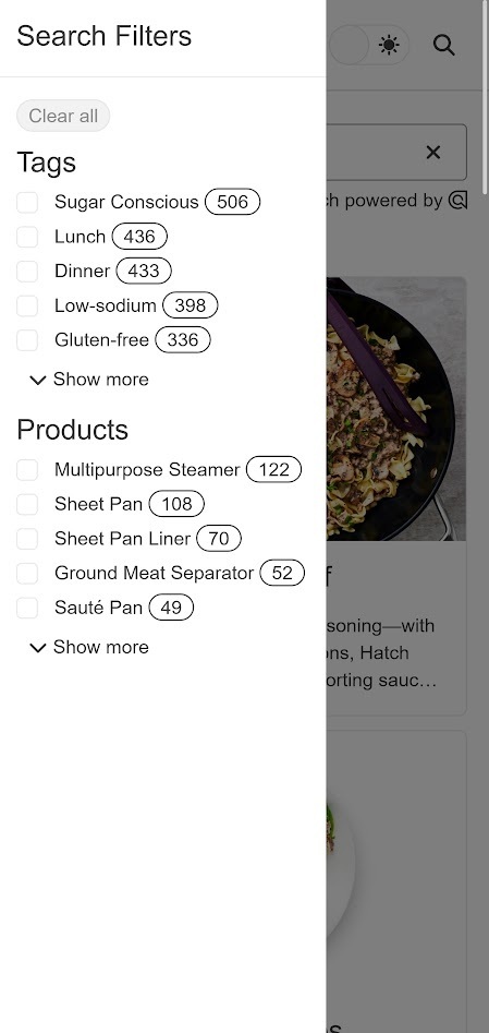 Search results with filters displayed