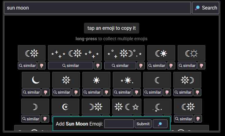 Grid of sun and moon related symbols