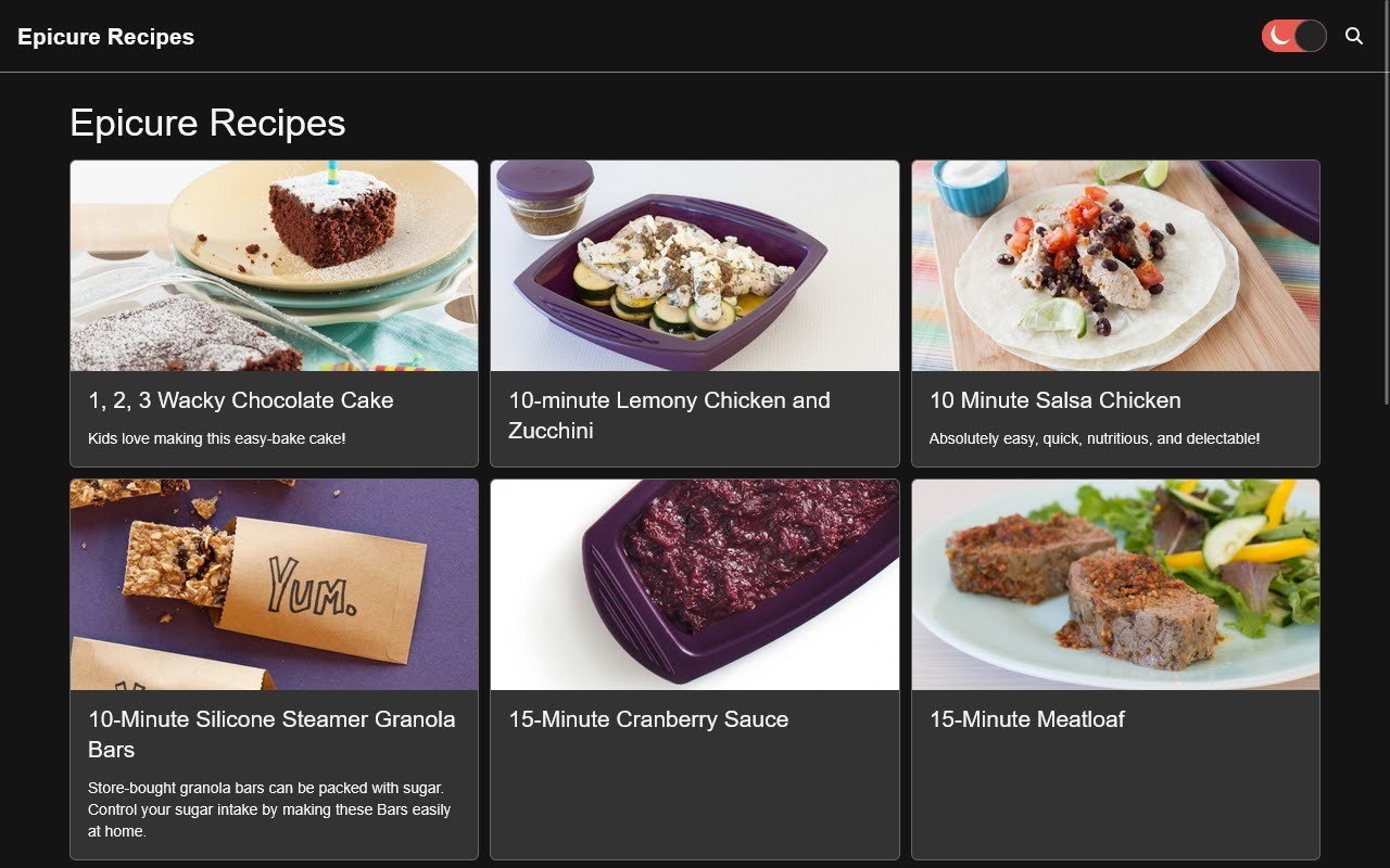The site with dark mode enabled