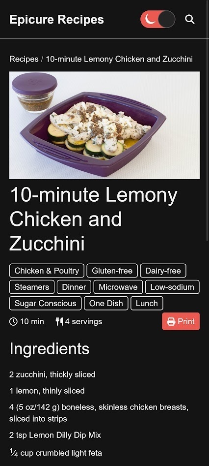 Responsive recipe detail page