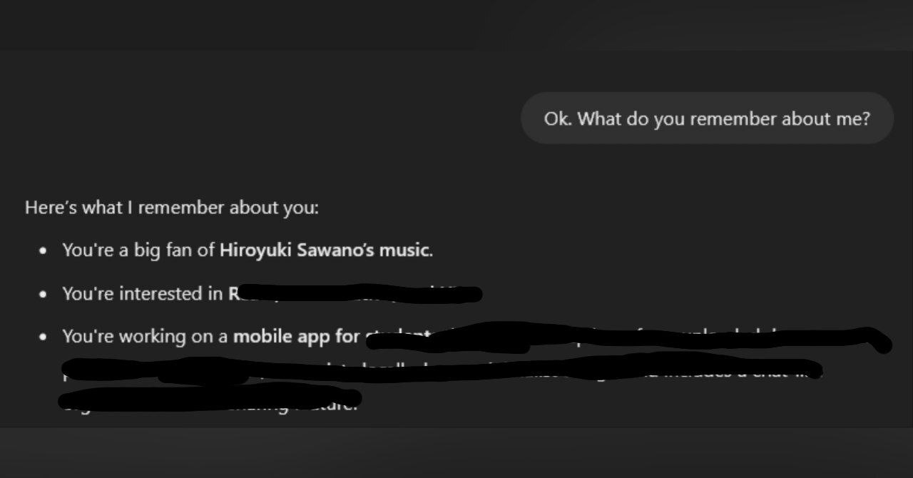 Asking ChatGPT what it remembers about me