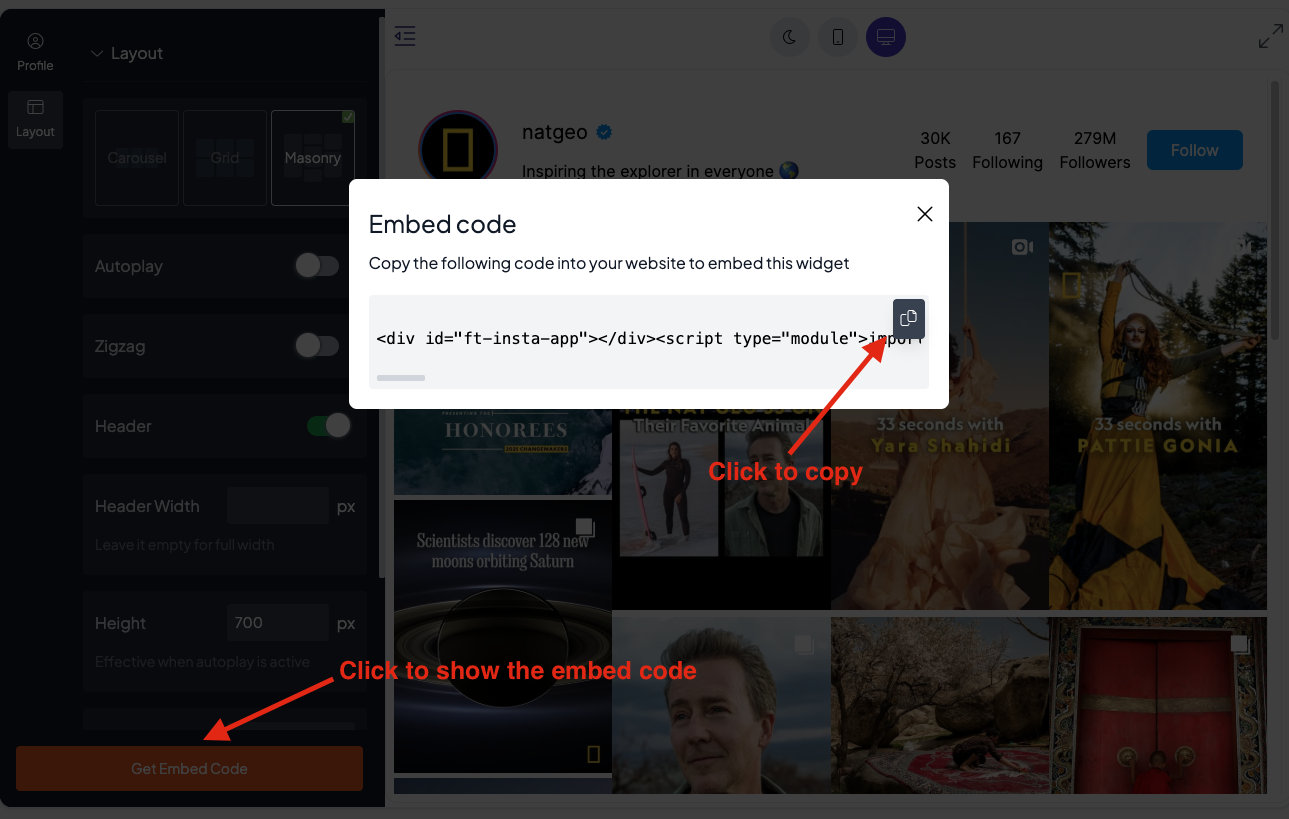 Copy Instagram Embed Code