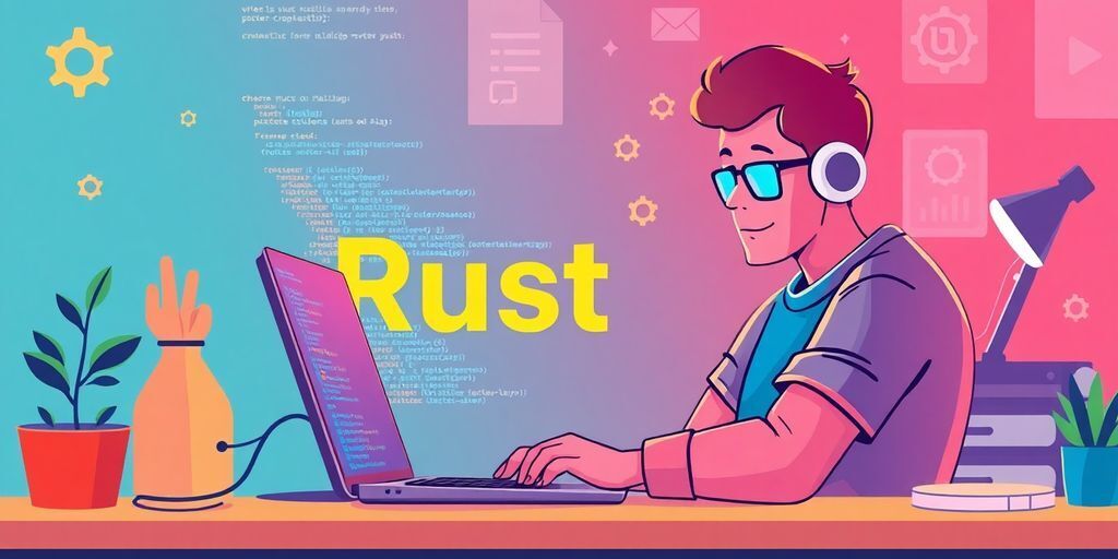 Solo developer coding in Rust on a laptop.