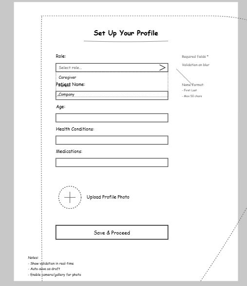 Seeing is Believing: My First Wireframe & Screens for CareHaven!