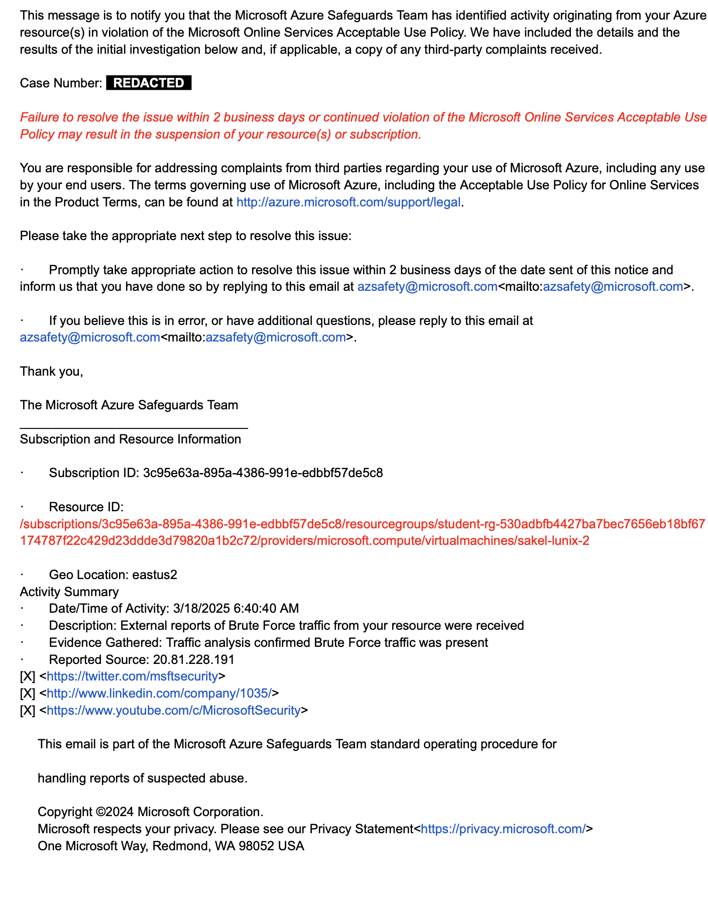 Notice from Azure