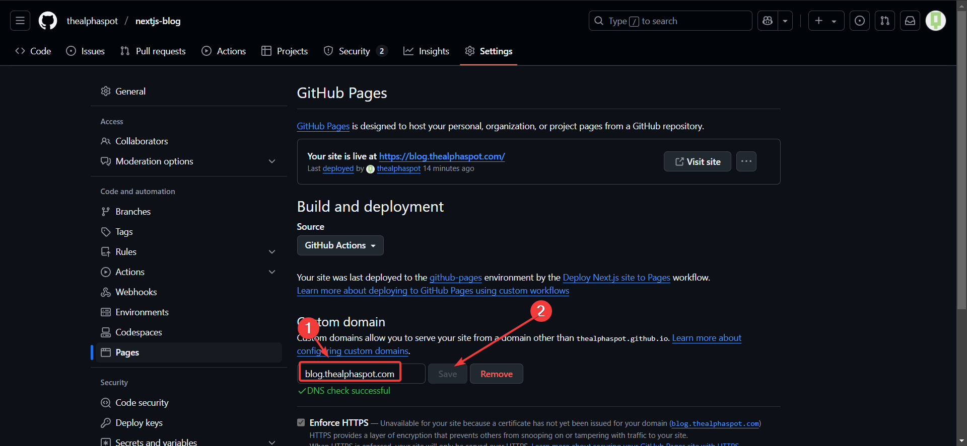 Github subdomain