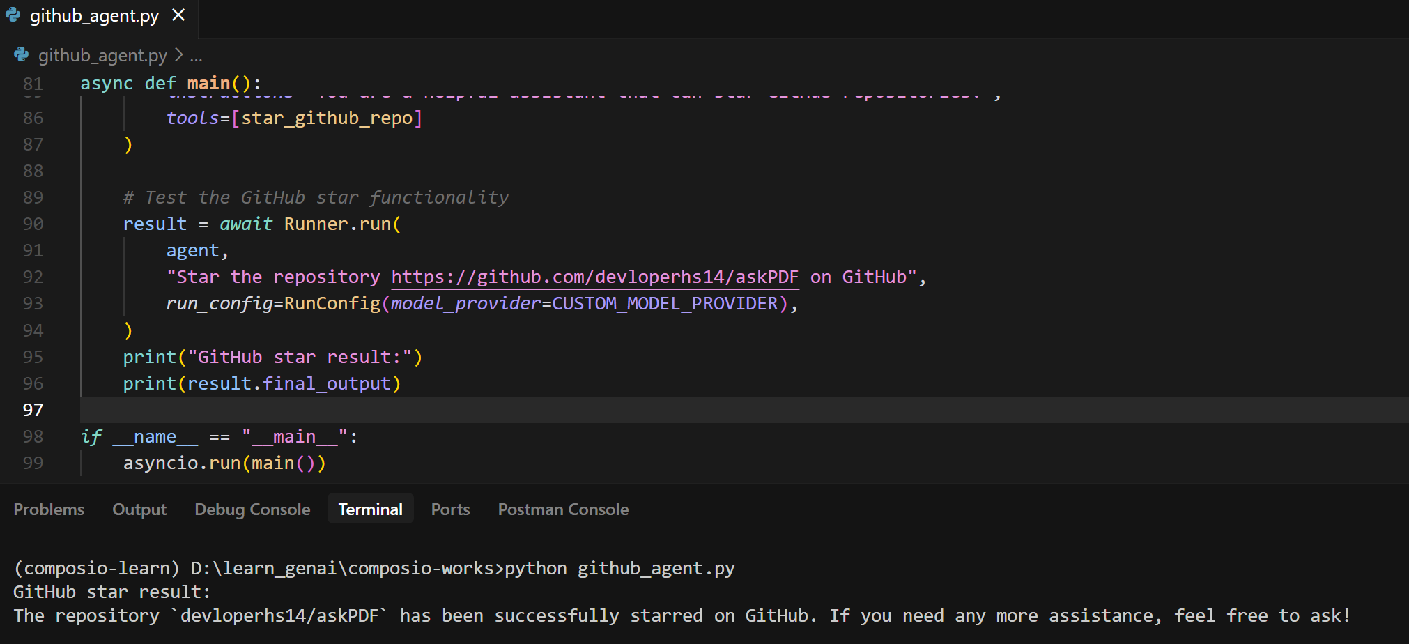 Agent Script Executed