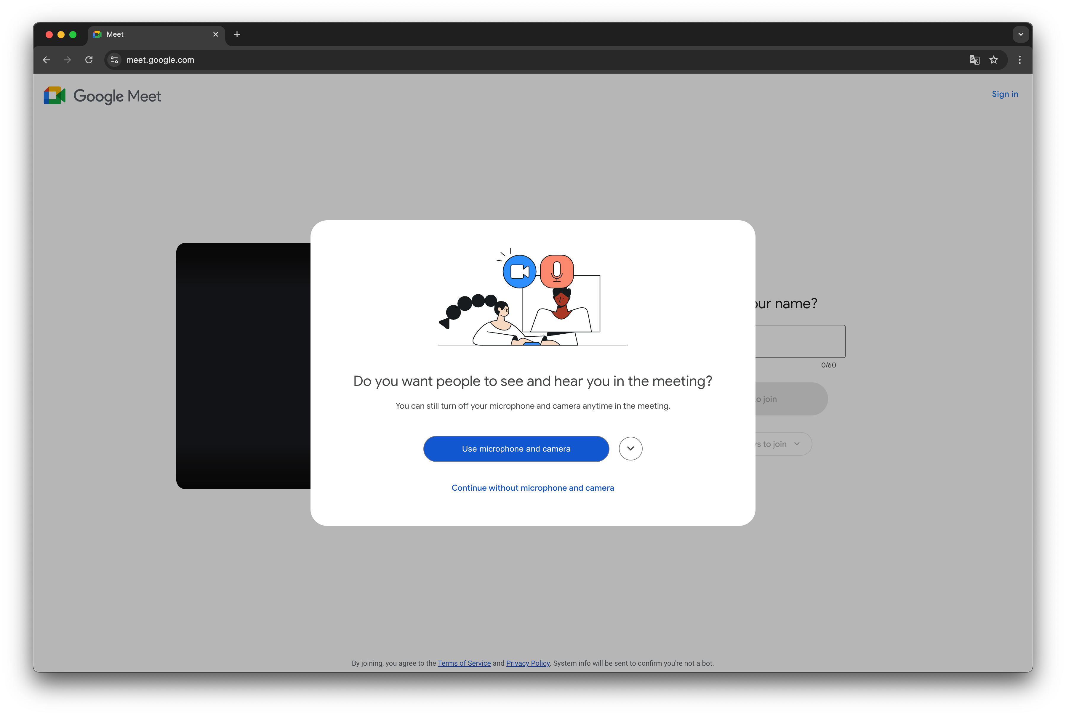 Google Meet asks for a permission