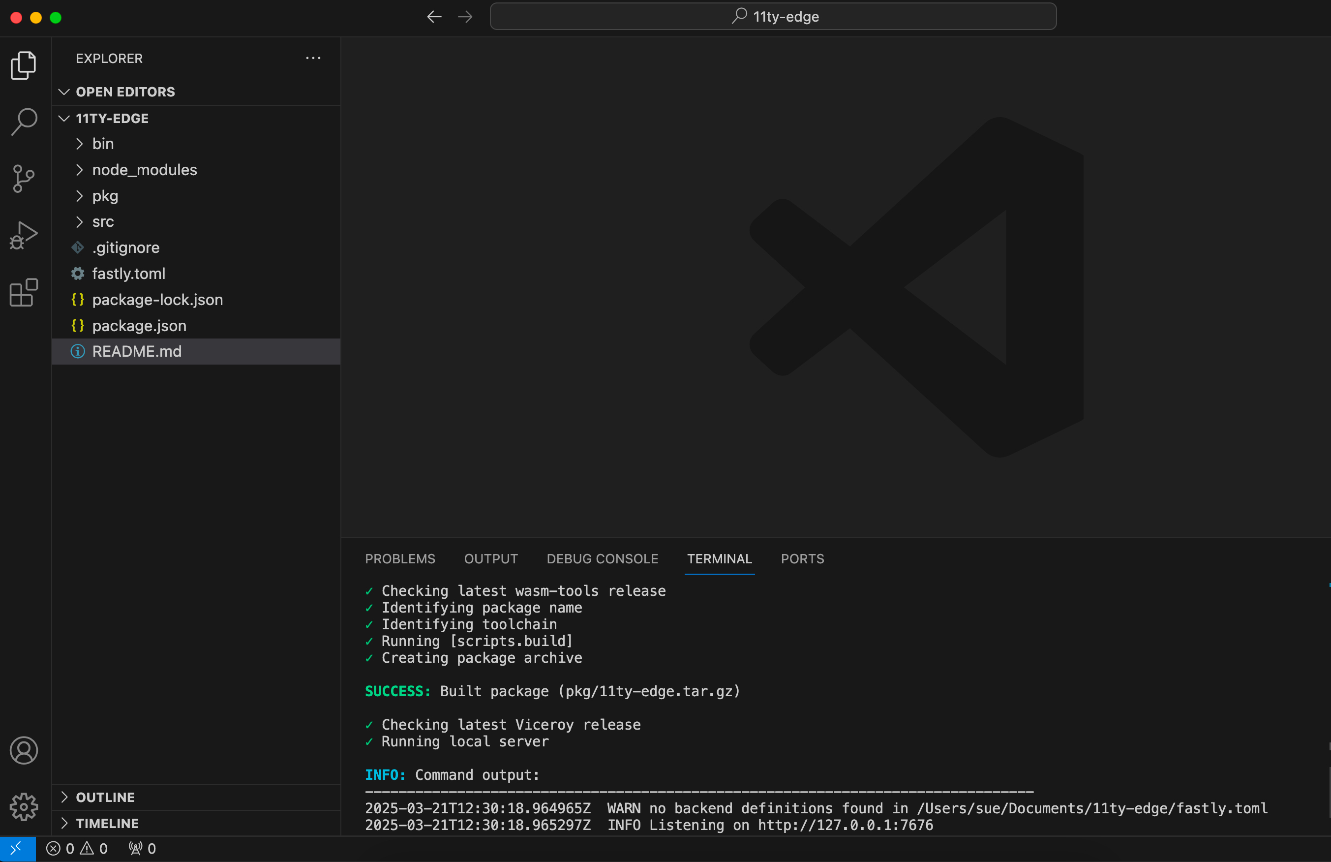 The app running locally