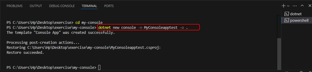 To create a new console application