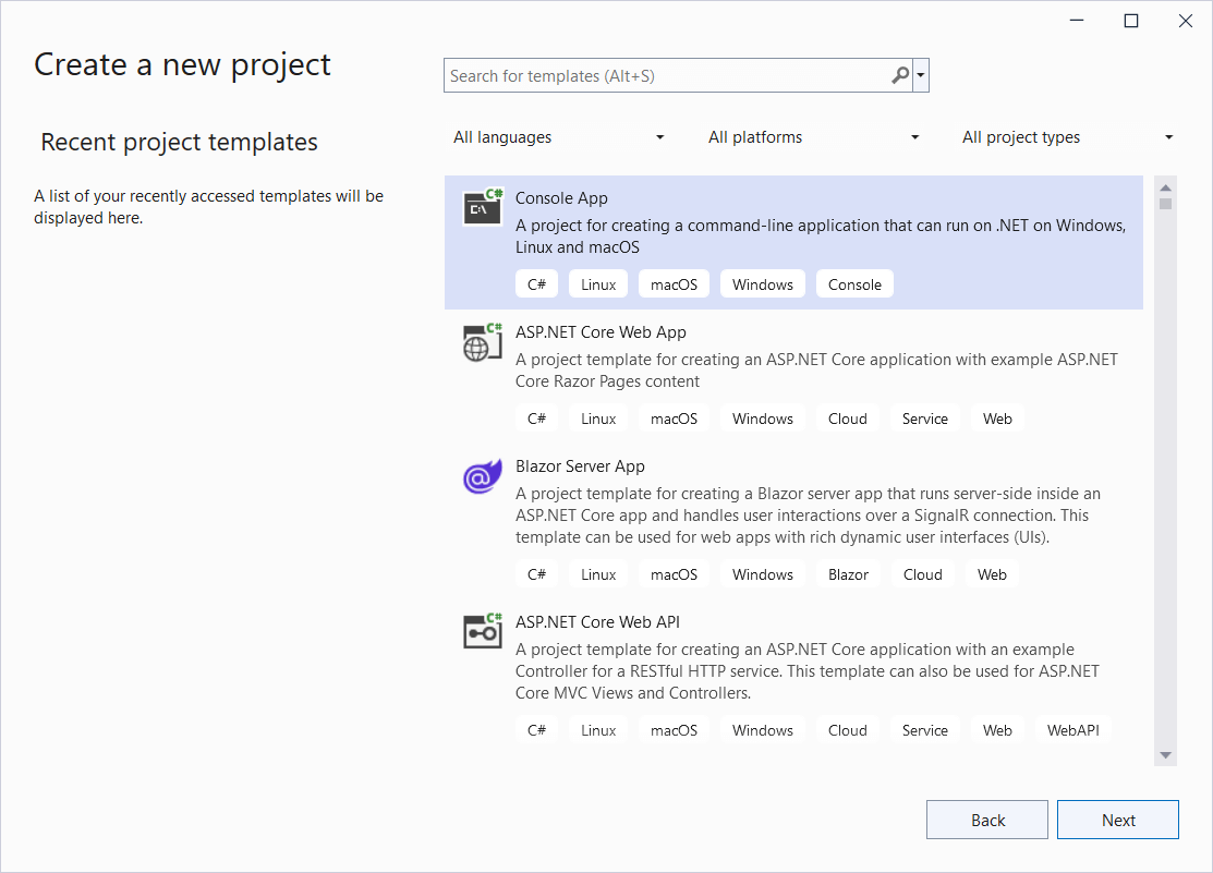 Create a new C# .NET Core Console app