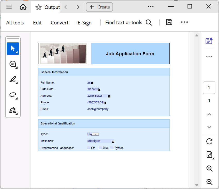 .NET Word Library in Fillable PDF