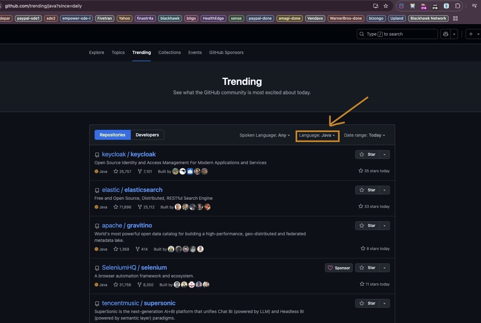 trending language tab