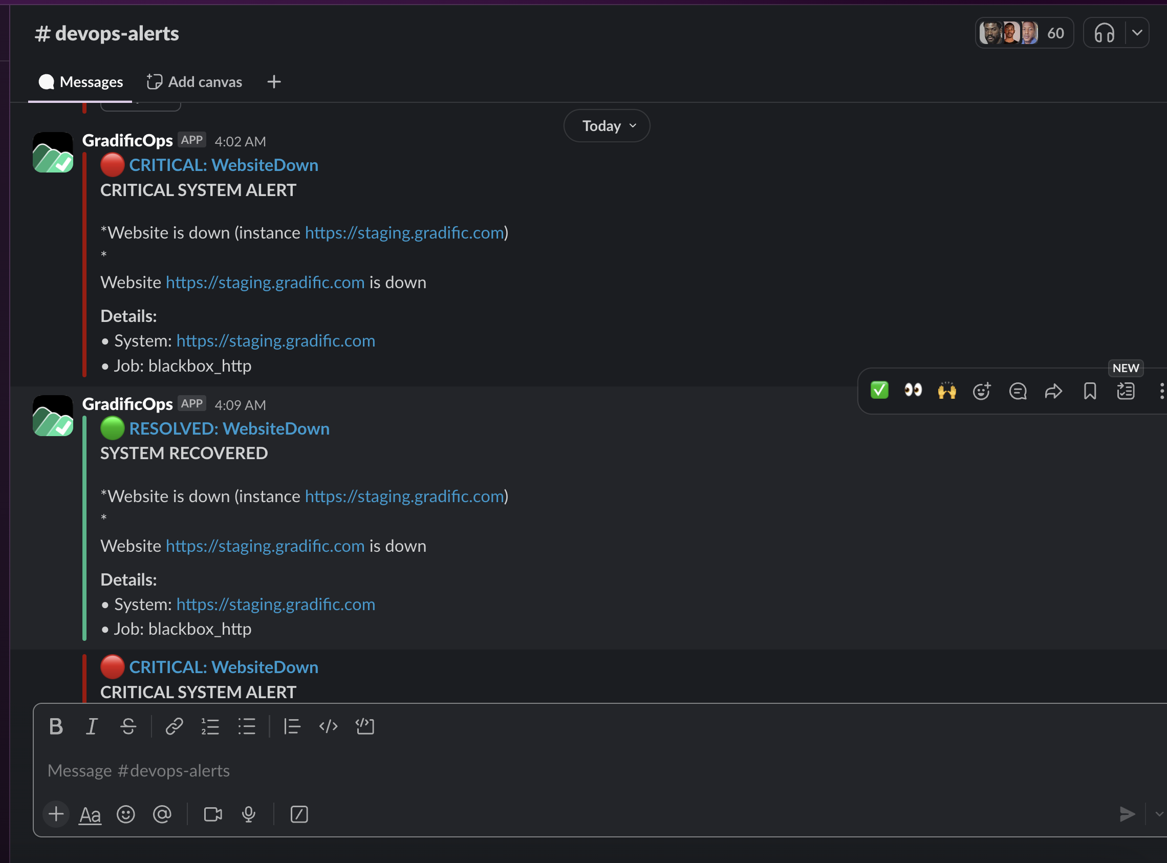Slack Alert example
