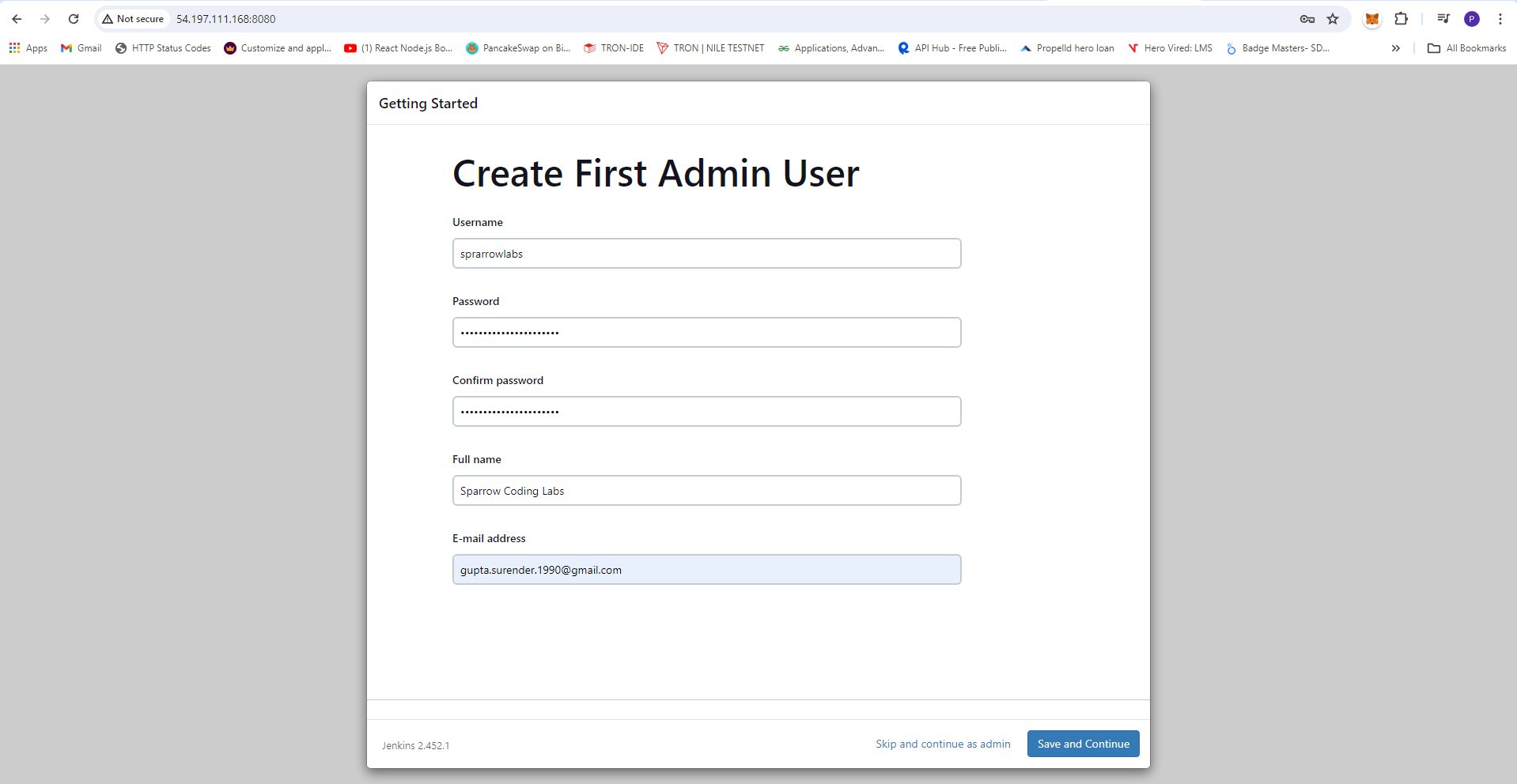 'Create First Admin User'