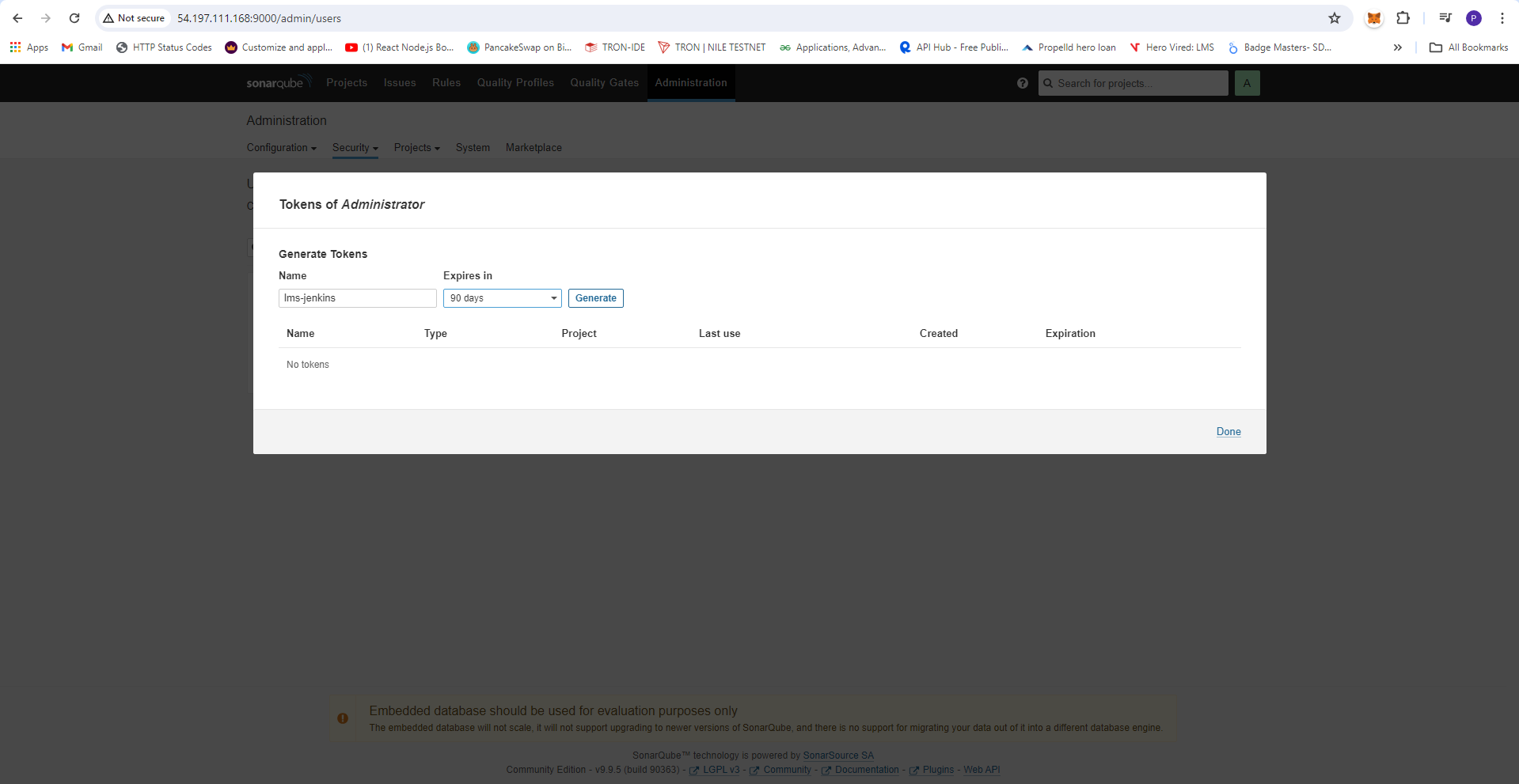 'Create Webhook Token'