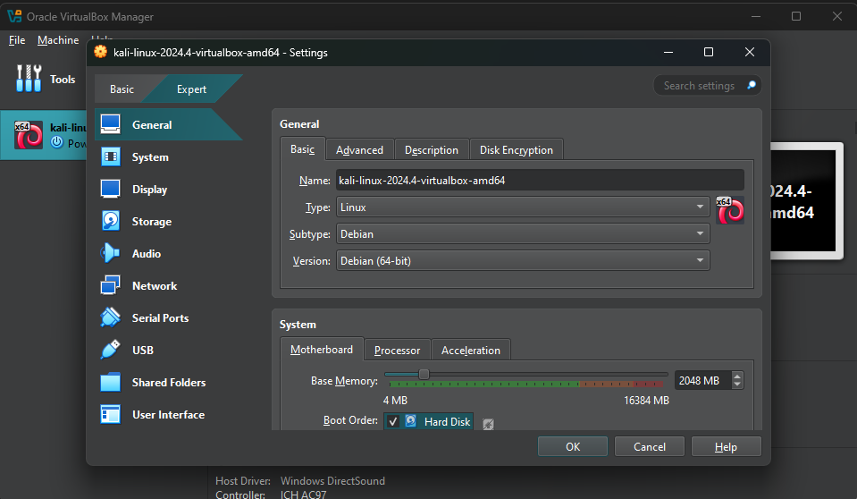 Kali Linux settings