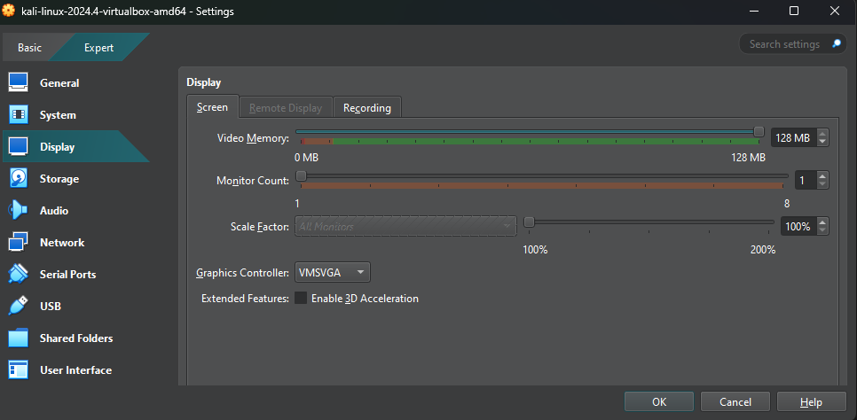 video ram settings