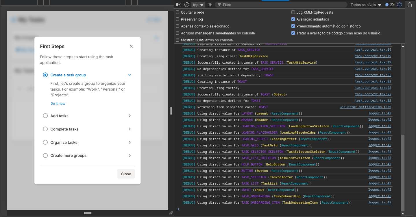 Debug Ativo no Container