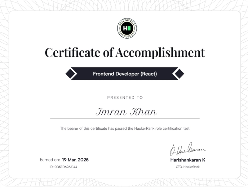 Certified Frontend Developer (React)