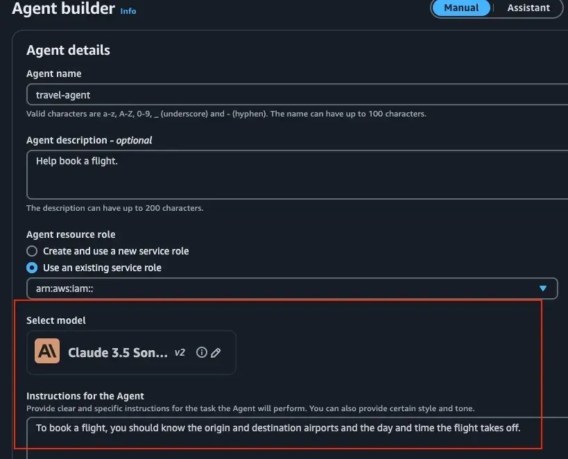 Select foundation model and set the instructions