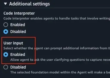 Enable user input in the additional settings