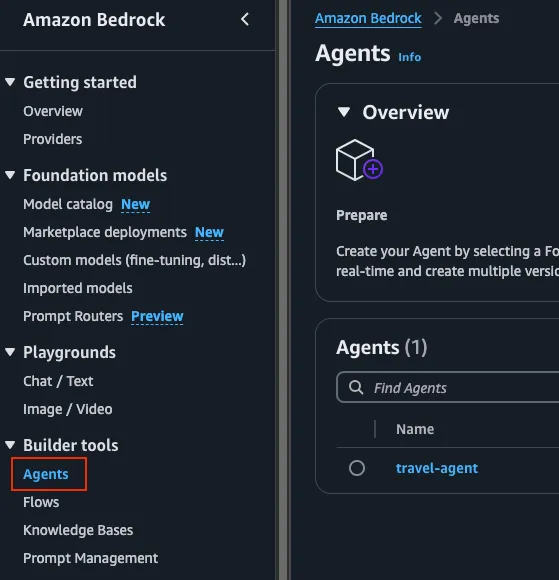 Selecting Agents in the AWS Console