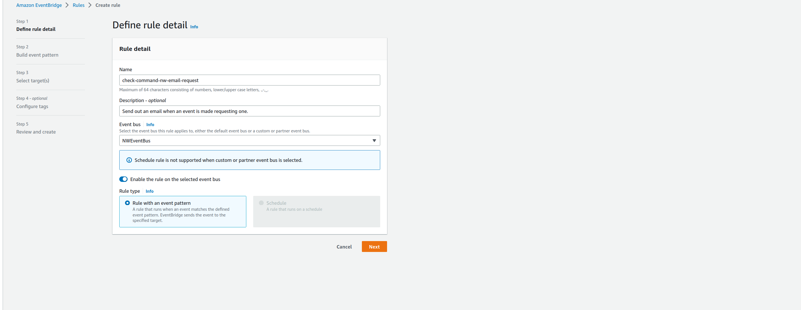 Creating an event bus rule