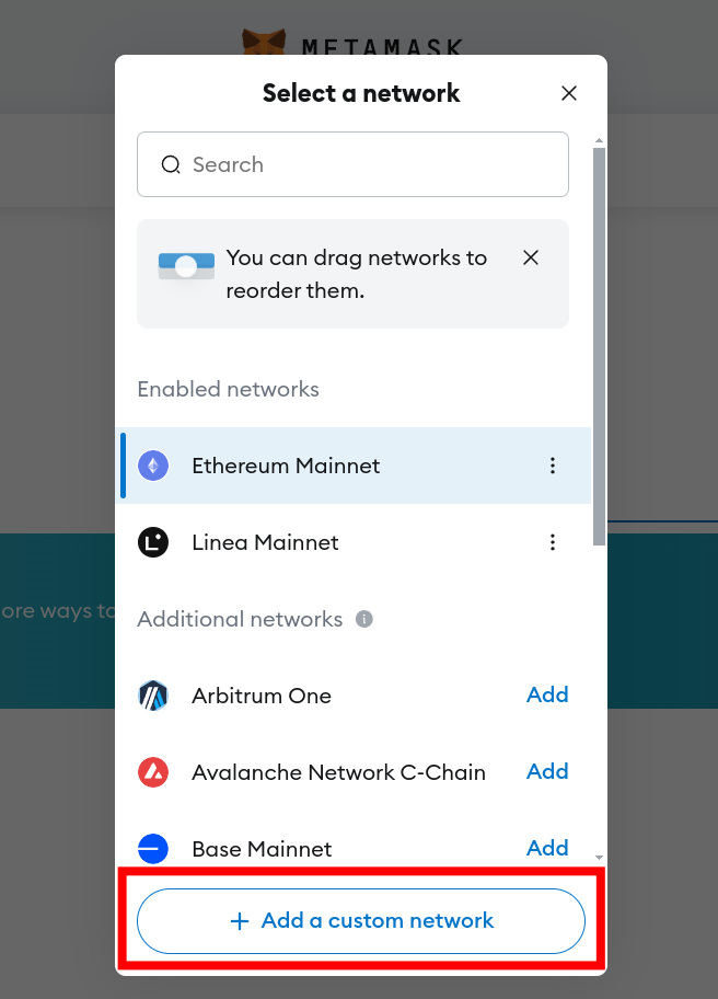 Agrega Red desde Metamask