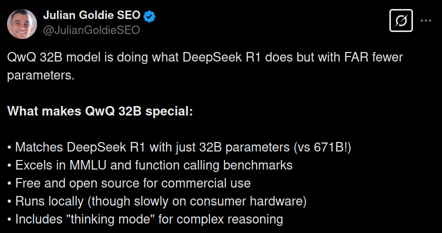 Tweet describing QwQ 32B Model