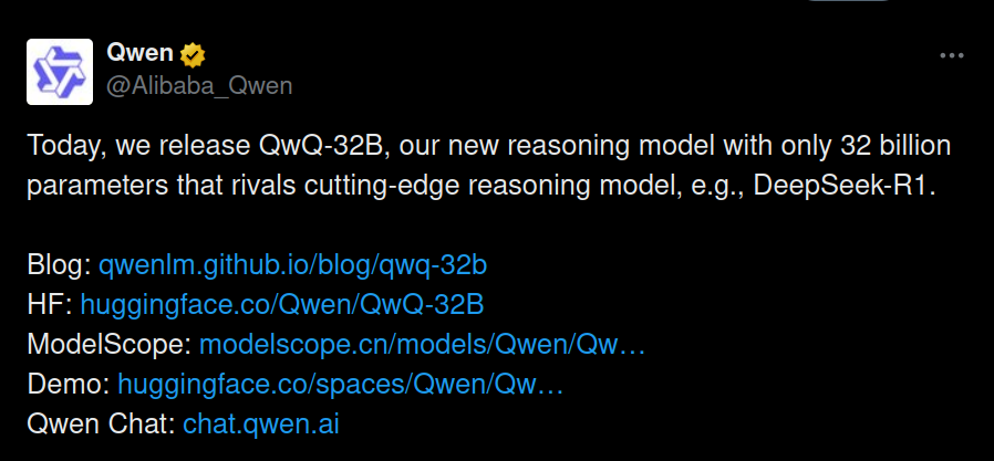 QwQ 32B model launch tweet